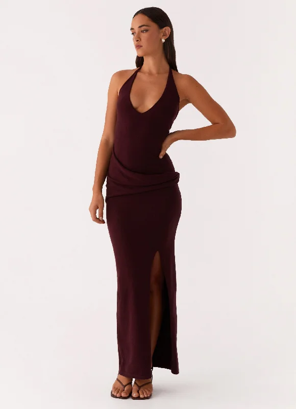 Maxi Dresses with Button Front -Lucky You Knit Maxi Dress - Mulberry