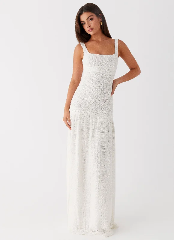 Maxi Dresses with Pleated Skirt -Lyrical Maxi Dress - Ivory