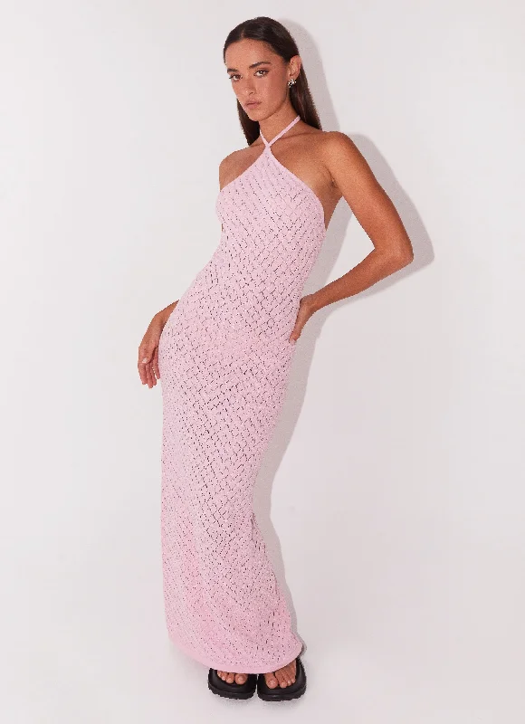 Maxi Dresses with Side Slit -Madsy Knit Maxi Dress - Rose Pink