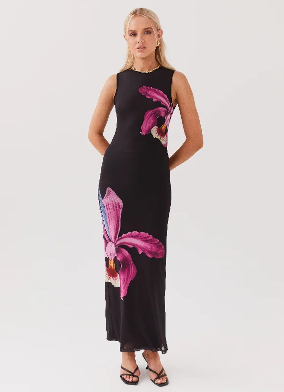 Maxi Dresses for Pool Chill -Main Moment Mesh Maxi Dress - Cosmo Floral