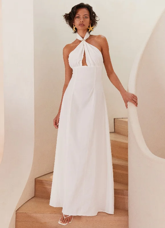 Maxi Dresses with Button Edge -Maison Linen Maxi Dress - White