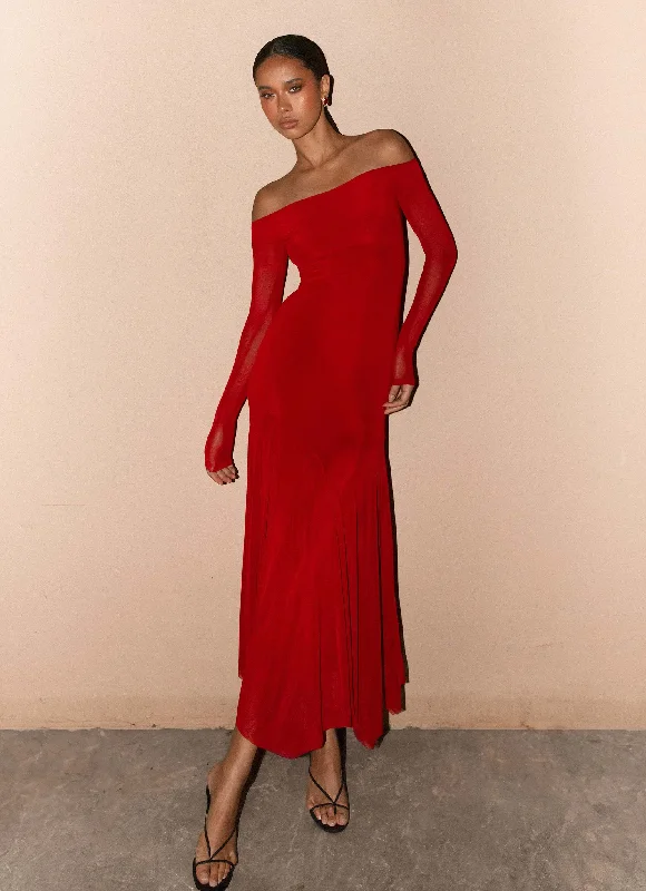 Maxi Dresses in Cool Wool -Maribel Maxi Dress - Red