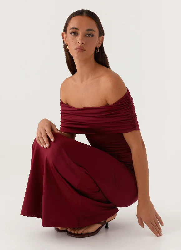 Maxi Dresses with Fringe Trim -Maude Maxi Dress - Maroon