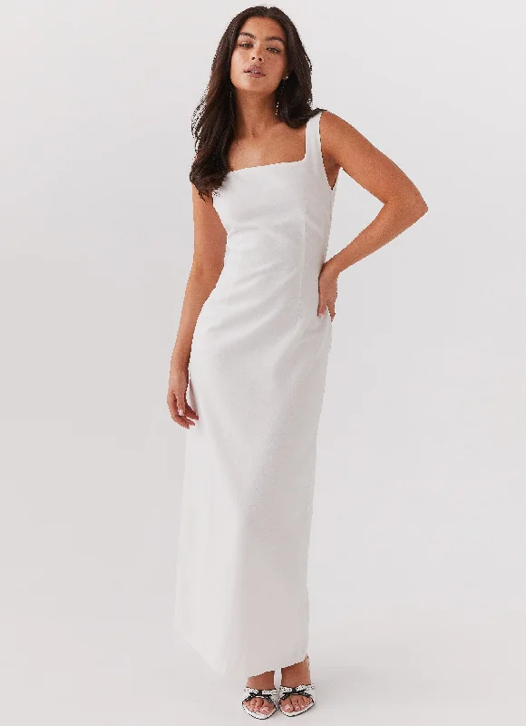 Maxi Dresses for Club Fun -Melina Linen Maxi Dress - White