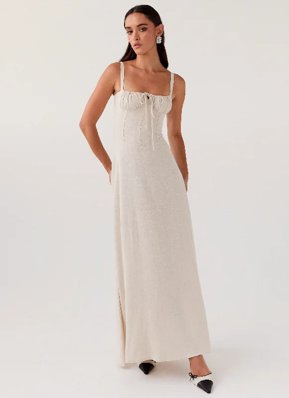 Maxi Dresses with Boat Neck -Mimi Linen Maxi Dress - Oatmeal