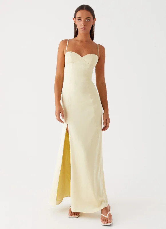 Maxi Dresses with Mesh Back -Miss Bloom Maxi Dress - Lemon