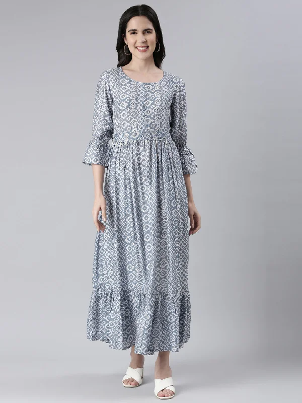 Maxi Dresses with Twist Front -Neeru's Blue Maxi Casual Printed Dresses