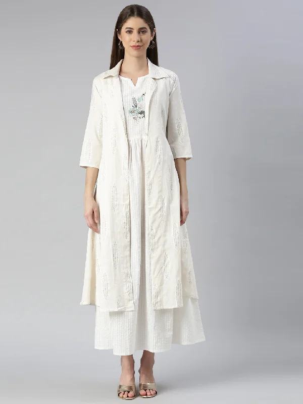 Maxi Dresses with Flounce Hem -Neeru's Cream Maxi Casual Solid Dresses