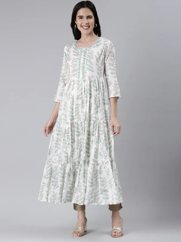 Maxi Dresses for Art Party -Neeru's Green Maxi Casual Printed Dresses