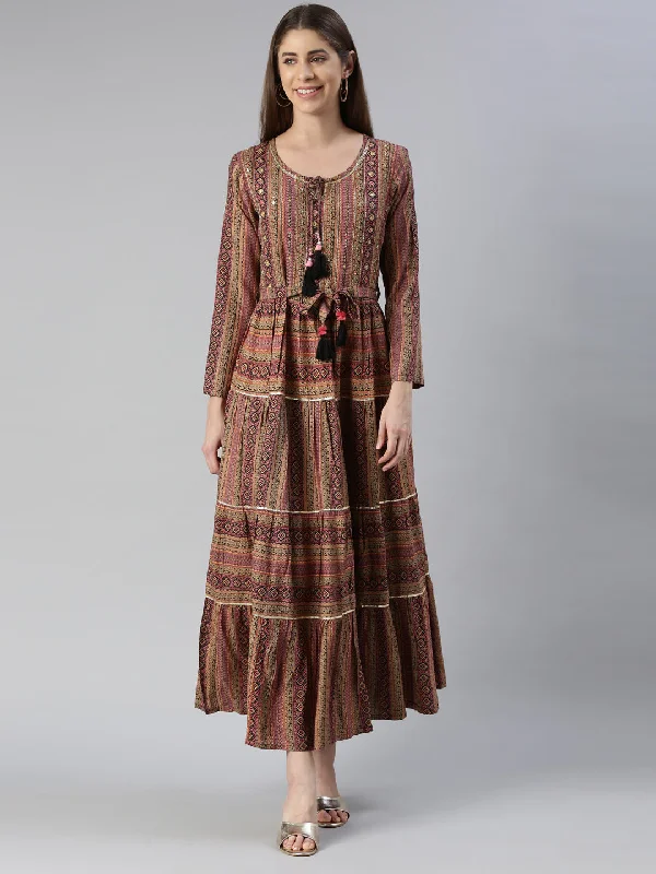 Maxi Dresses with Lace Trim Back -Neeru's Multi Maxi Casual Printed Dresses