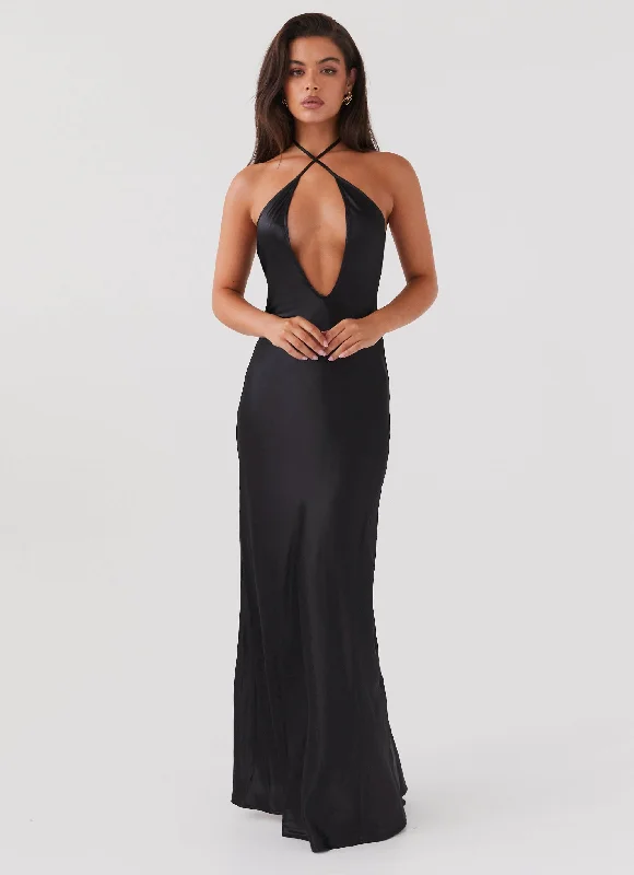 Maxi Dresses for Chill Party -Noir Symphony Maxi Dress - Black