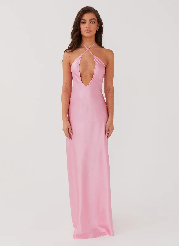 Maxi Dresses for Sunset Drinks -Noir Symphony Maxi Dress - Pink