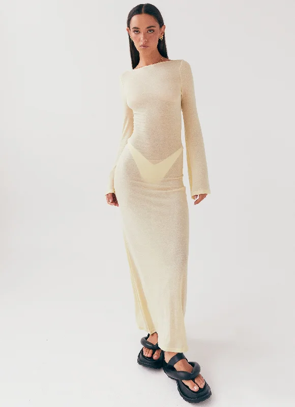 Maxi Dresses for Graduation -Olivia Long Sleeve Maxi Dress - Lemon