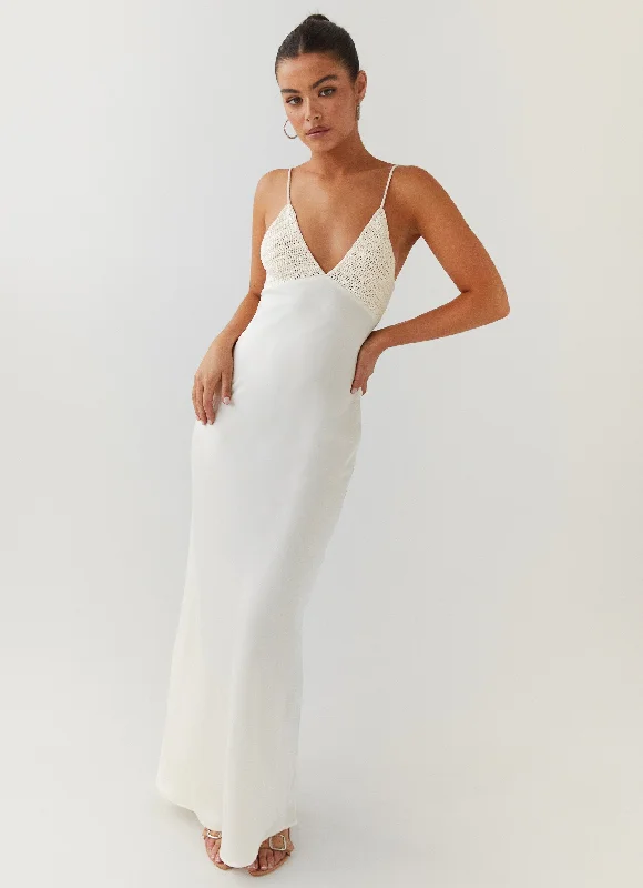 Maxi Dresses for Holiday Parties -Perfect World Satin Maxi Dress - Pearl Dove