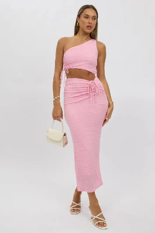 Maxi Dresses for Weekend Getaway -Pink Bodycon Dress One Shoulder Maxi