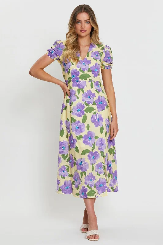 Maxi Dresses with Shift Back -Print A Line Dress Maxi