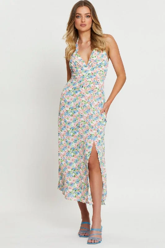 Maxi Dresses in Subtle Shine -Print Maxi Dress Halter Neck