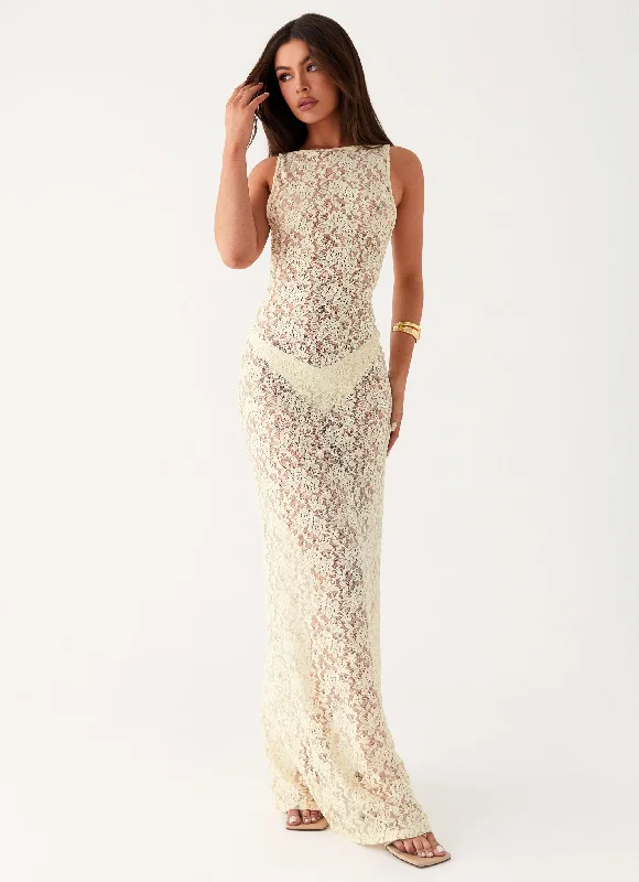 Maxi Dresses in Fine Prints -Promised Land Lace Maxi Dress - Ivory