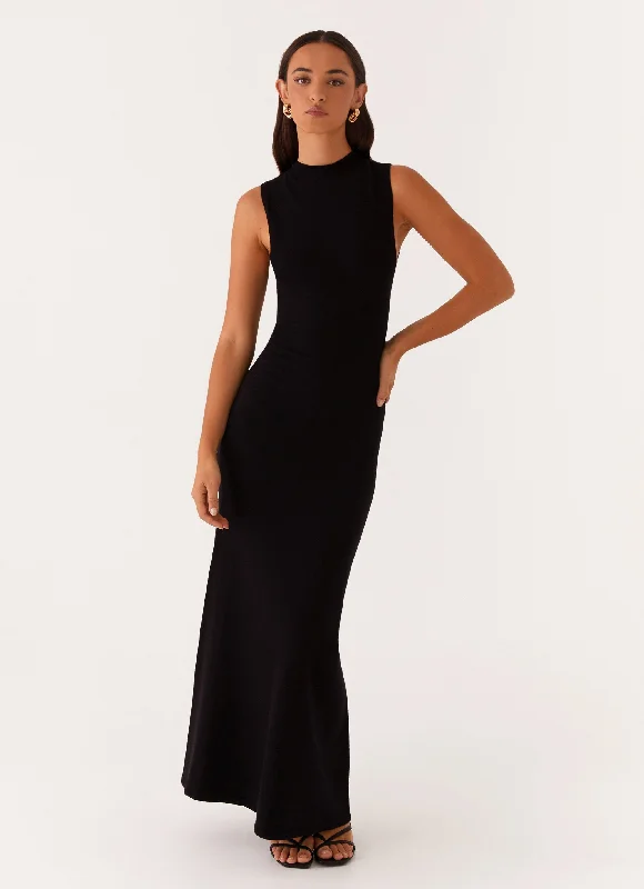 Maxi Dresses with Ruffle Hem -Prove It Knit Maxi Dress - Black