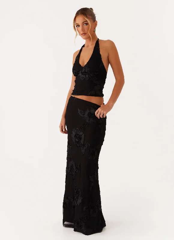 Maxi Dresses in Matte Silk -Radiate Maxi Skirt - Black