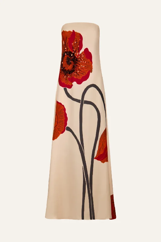 Maxi Dresses with Lace Trim Back -Red Petals Dress