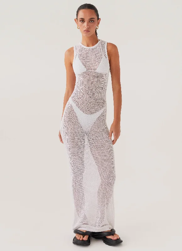 Maxi Dresses for Date Night -Rock The Boat Crochet Maxi Dress - White