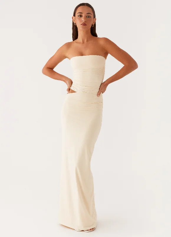 Maxi Dresses for Holiday Parties -Romee Strapless Maxi Dress - Pastel Yellow