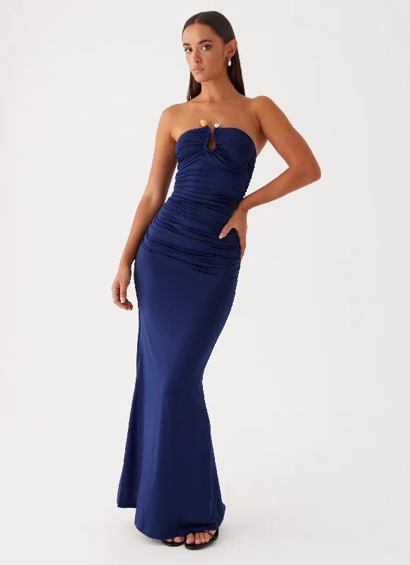 Maxi Dresses with Ruffle Hemline -Rudy Maxi Dress - Navy