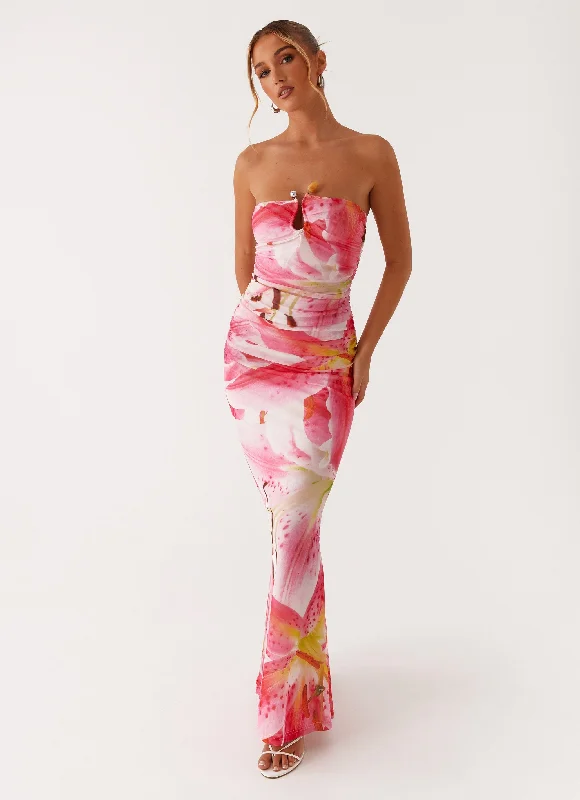 Floral Maxi Dresses for Women -Rudy Maxi Dress - White Pink Lilly