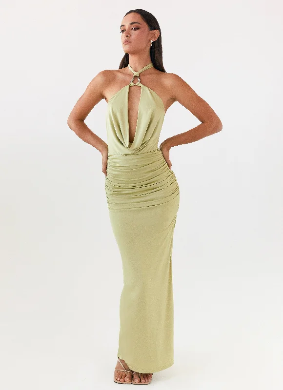 Maxi Dresses for Tall Women -Samara Halterneck Maxi Dress - Sage