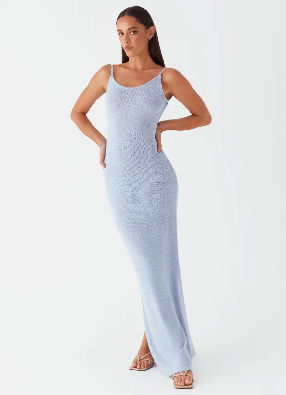 Maxi Dresses in Glossy Satin -Scarlett Steel Maxi Dress - Powder Blue