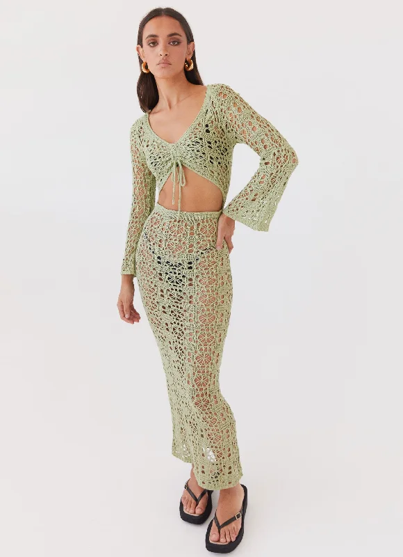 Maxi Dresses for Dance Edge -Seaside Soiree Crochet Maxi Dress - Light Olive