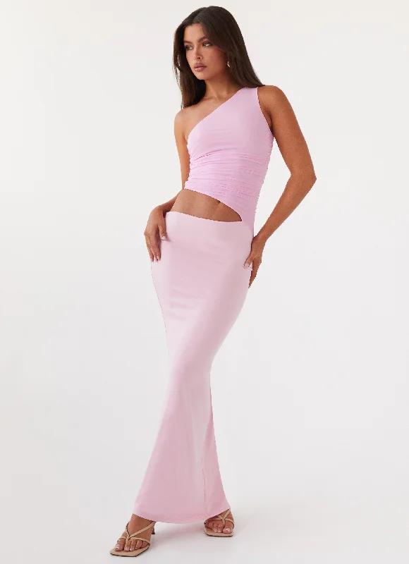 Maxi Dresses with Deep V-Neck -Seranella One Shoulder Maxi Dress - Pink