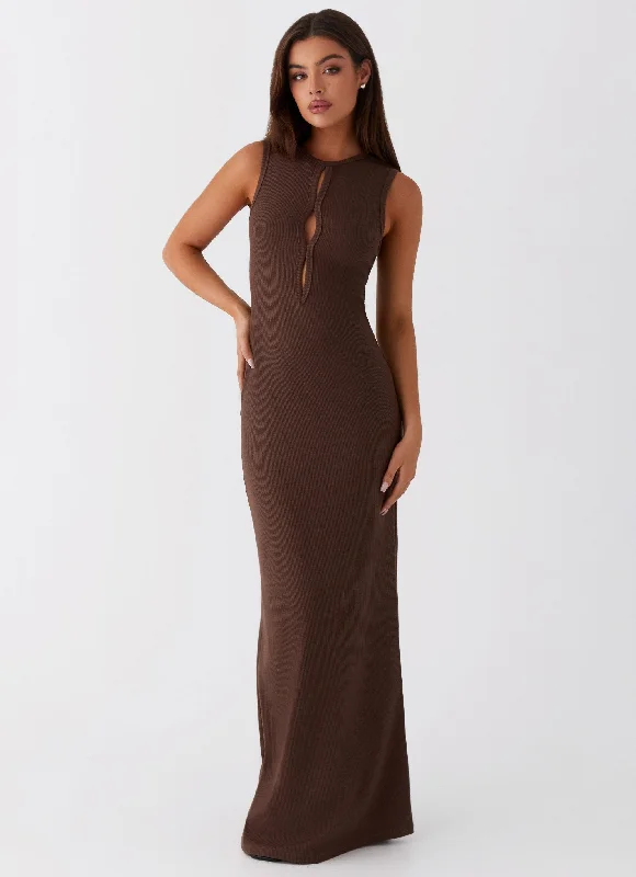 Maxi Dresses with Lace Edge -Shay Cut Out Maxi Dress - Chocolate