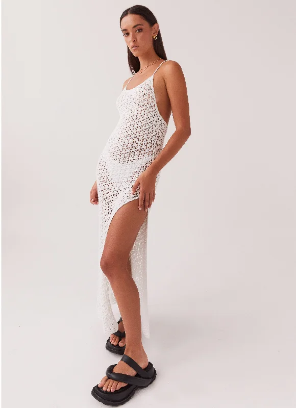 Maxi Dresses for Evening Wear -Shellie Crochet Maxi Dress - White