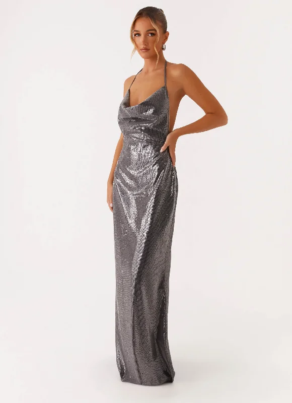 Maxi Dresses for Club Fun -Sleek Love Sequin Maxi Dress - Silver Sequin