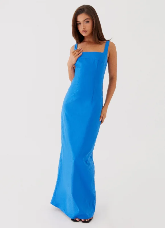 Maxi Dresses with Scoop Back -Sonya Square Neck Maxi Dress - Cobalt