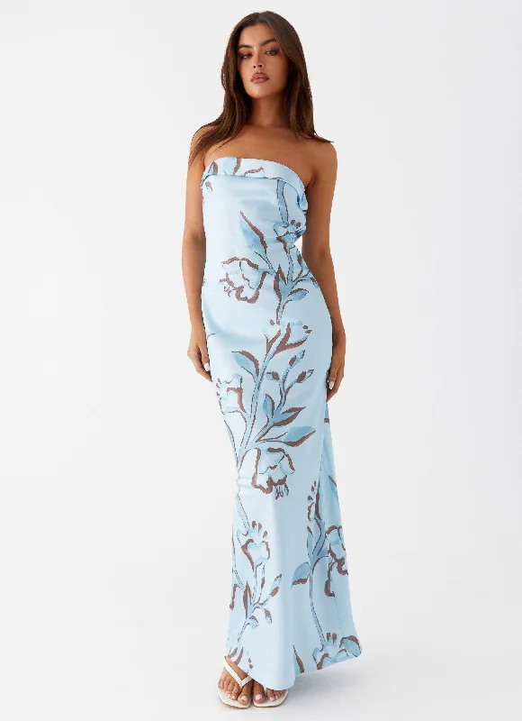 Maxi Dresses with Puff Hem -Summer Lover Maxi Dress - Blue Floral