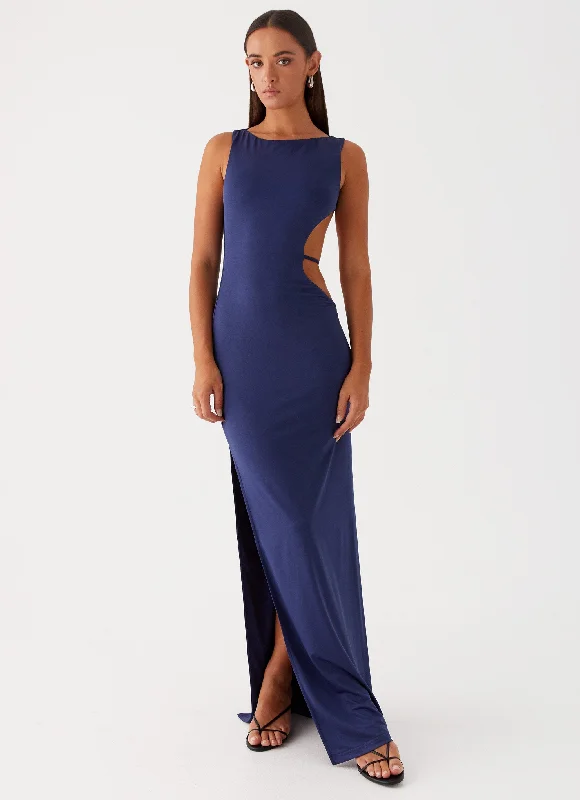 Maxi Dresses with Side Slits -Sutton Maxi Dress - Navy