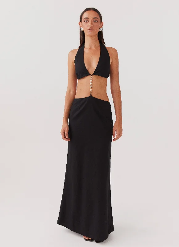 Maxi Dresses in Luxe Fabric -Swaying Palms Maxi Dress - Black