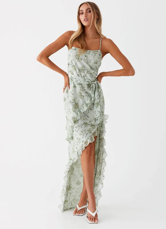 Maxi Dresses in Cute Silk -Sweet Serenity Maxi Dress - Sage Floral