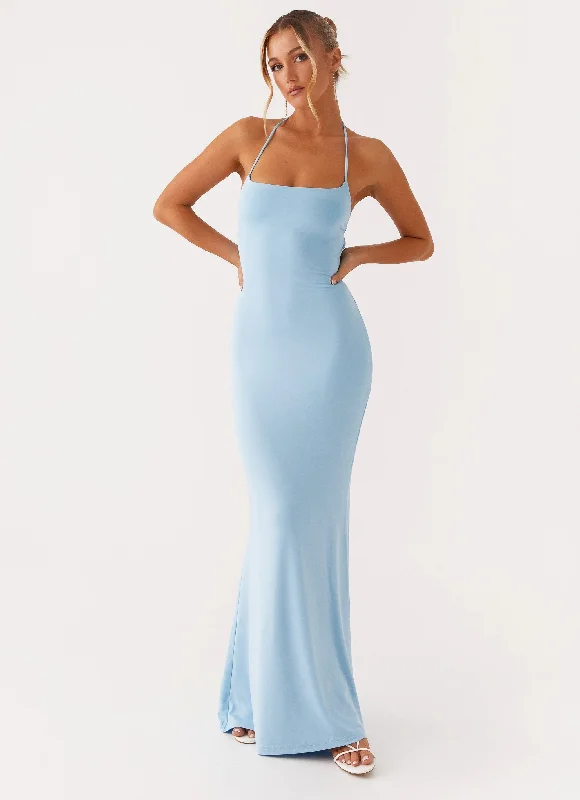 Maxi Dresses with Button Edge -Talk About Us Maxi Dress - Blue