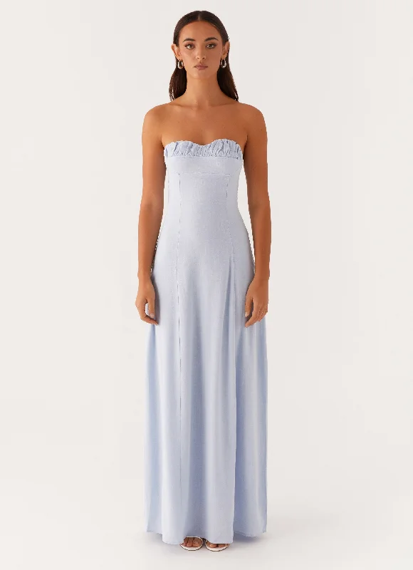 Maxi Dresses for Summer Festival -Tayla Linen Maxi Dress - Blue