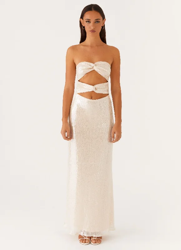 Maxi Dresses for City Nights -Tianna Strapless Sequin Maxi Dress - Ivory