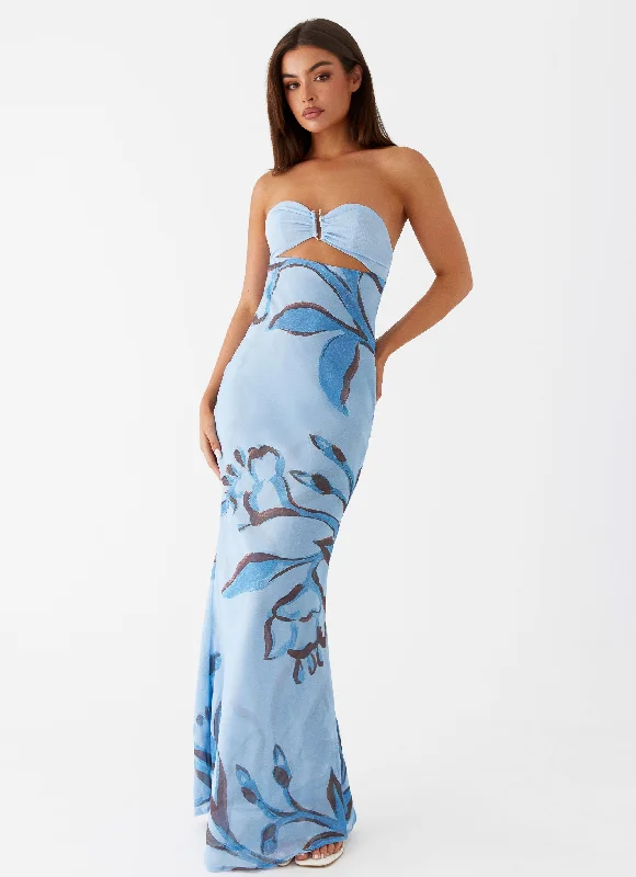 Maxi Dresses with Mock Neck -Tropicana Maxi Dress - Blue Floral