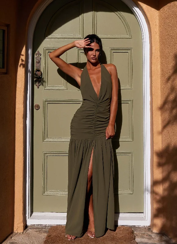 Maxi Dresses for Patio Chill -Truly In Love Maxi Dress - Khaki