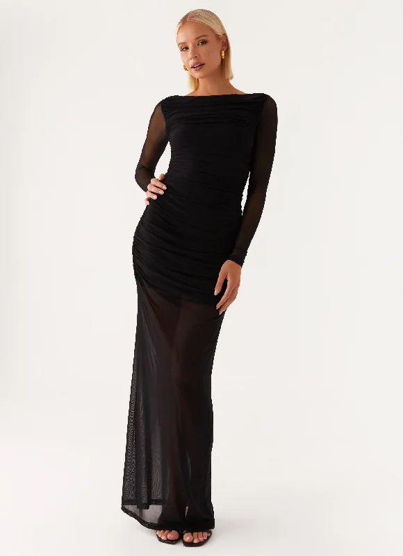 Maxi Dresses with Cross Edge -Truly you Mesh Maxi Dress - Black