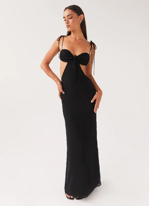 Maxi Dresses for Spring Events -Tyra Ruched Maxi Dress - Black