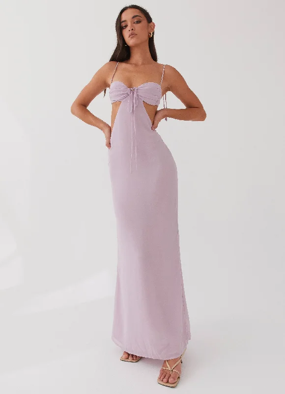 Maxi Dresses with High Neck Design -Tyra Ruched Maxi Dress - Lavender