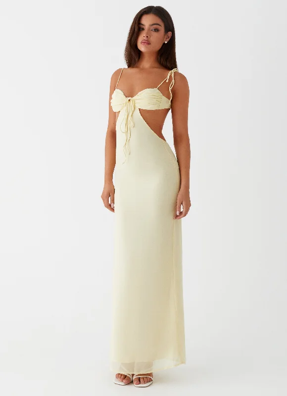 Blue Maxi Dresses for Evening -Tyra Ruched Maxi Dress - Yellow